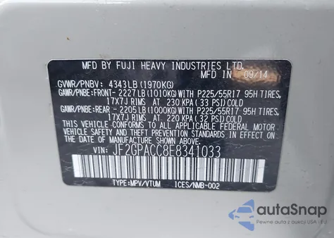 2014 Subaru Xv Crosstrek 2.0I Premium из США, поврежденный, VIN JF2GPACC8E8341033